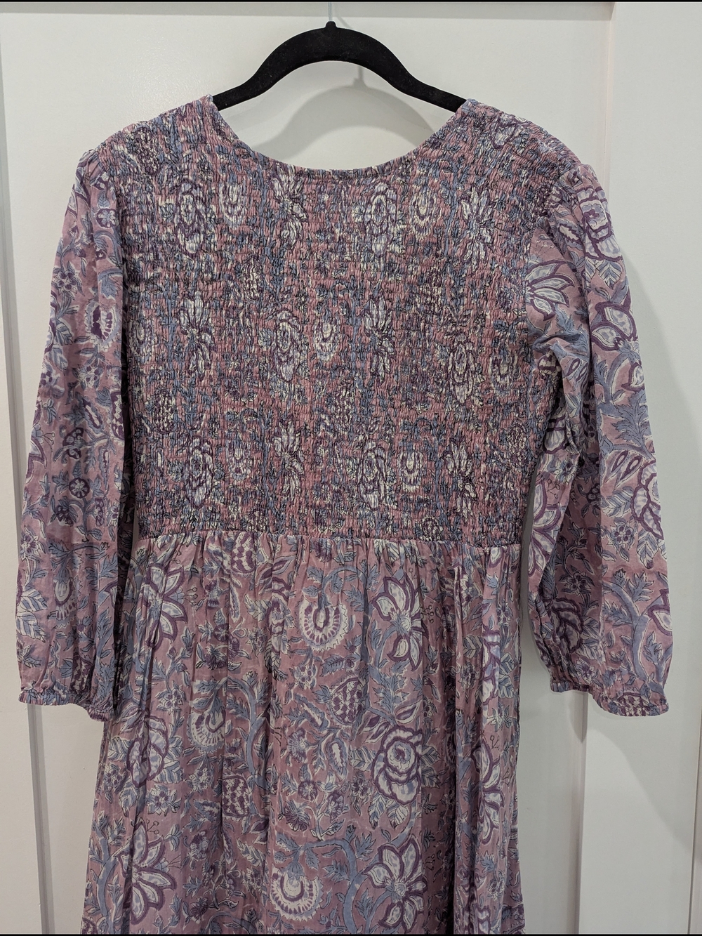 Bohemian Floral Smocked V-Neck Maxi Dress - Dusty Rose And Lavender - Picture 3 of 4